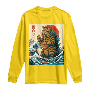 Cute Giant Cat Monster Eating Ramen Long Sleeve Shirt Japanese Sun Wave Art TS12 Daisy Print Your Wear