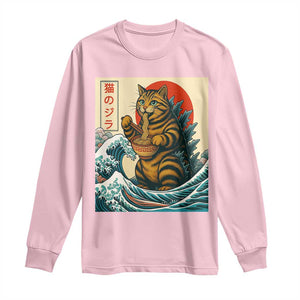 Cute Giant Cat Monster Eating Ramen Long Sleeve Shirt Japanese Sun Wave Art TS12 Light Pink Print Your Wear