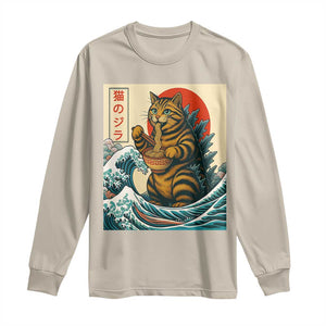 Cute Giant Cat Monster Eating Ramen Long Sleeve Shirt Japanese Sun Wave Art TS12 Sand Print Your Wear