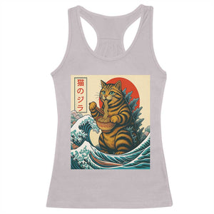Cute Giant Cat Monster Eating Ramen Racerback Tank Top Japanese Sun Wave Art TS12 Ice Gray Print Your Wear