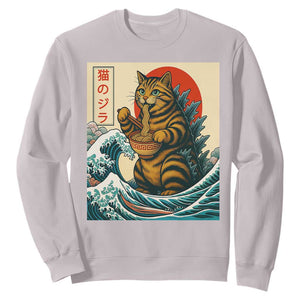 Cute Giant Cat Monster Eating Ramen Sweatshirt Japanese Sun Wave Art TS12 Ice Gray Print Your Wear