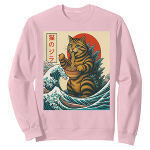 Cute Giant Cat Monster Eating Ramen Sweatshirt Japanese Sun Wave Art TS12 Light Pink Print Your Wear