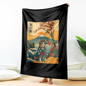 Japanese Ukiyo E Cat Kimono Throw Blanket Mount Fuji Cherry Blossom Vintage Gift TS12 Print Your Wear