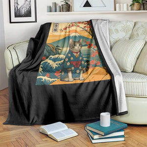 Japanese Ukiyo E Cat Kimono Throw Blanket Mount Fuji Cherry Blossom Vintage Gift TS12 Print Your Wear