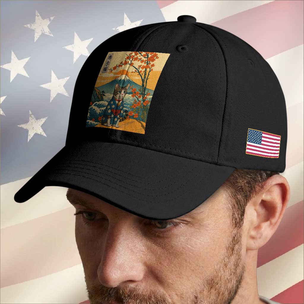 Japanese Ukiyo E Cat Kimono Baseball Cap Mount Fuji Cherry Blossom Vintage Gift TS12 Print Your Wear