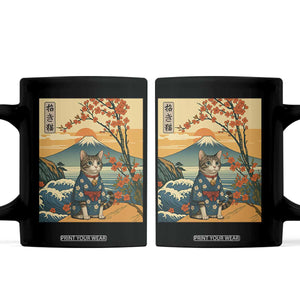 Japanese Ukiyo E Cat Kimono Coffee Mug Mount Fuji Cherry Blossom Vintage Gift TS12 Black Print Your Wear