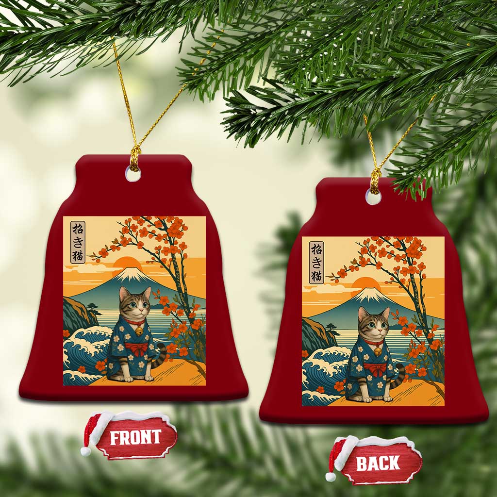 Japanese Ukiyo E Cat Kimono Ceramic Ornament Mount Fuji Cherry Blossom Vintage Gift TS12 Print Your Wear