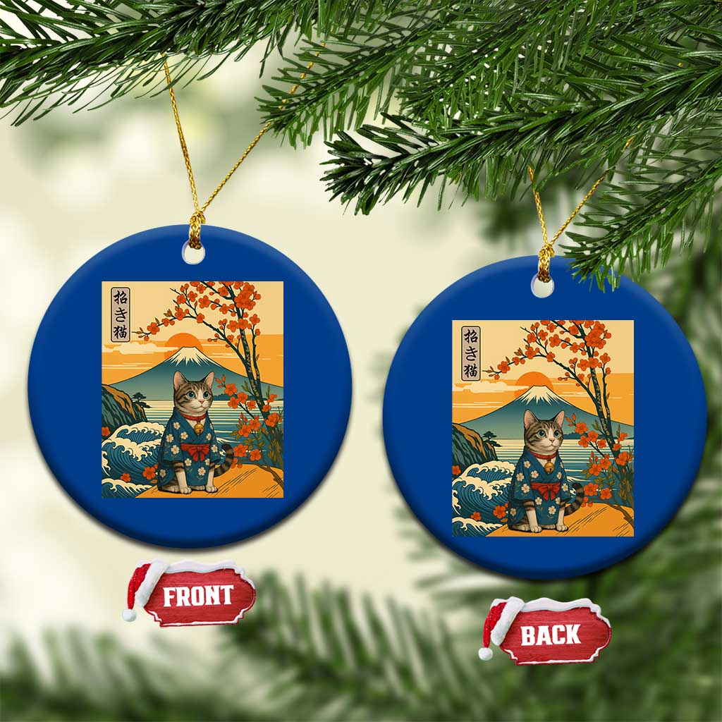Japanese Ukiyo E Cat Kimono Ceramic Ornament Mount Fuji Cherry Blossom Vintage Gift TS12 1pc Blue Print Your Wear