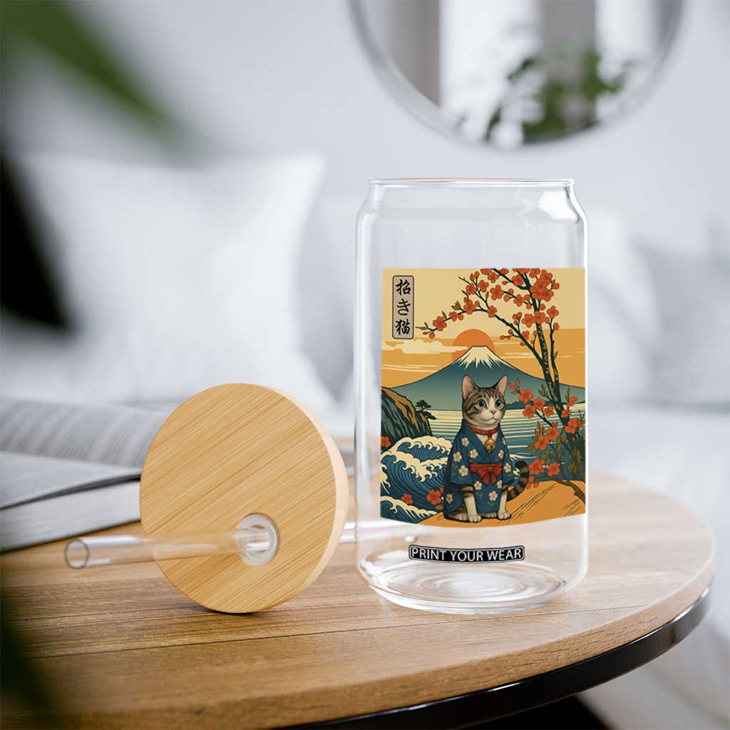 Japanese Ukiyo E Cat Kimono Glass Can Mount Fuji Cherry Blossom Vintage Gift TS12 Print Your Wear