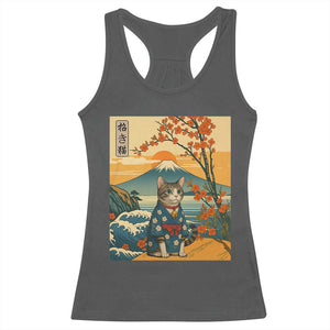 Japanese Ukiyo E Cat Kimono Racerback Tank Top Mount Fuji Cherry Blossom Vintage Gift TS12 Dark Heather Print Your Wear
