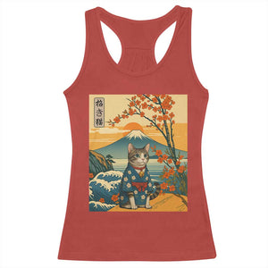 Japanese Ukiyo E Cat Kimono Racerback Tank Top Mount Fuji Cherry Blossom Vintage Gift TS12 Red Print Your Wear