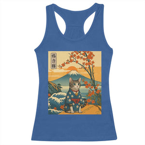Japanese Ukiyo E Cat Kimono Racerback Tank Top Mount Fuji Cherry Blossom Vintage Gift TS12 Royal Blue Print Your Wear