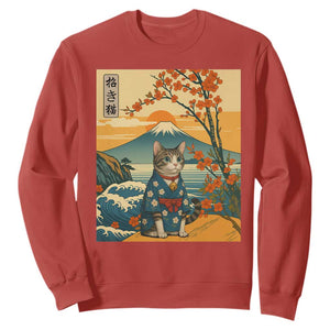 Japanese Ukiyo E Cat Kimono Sweatshirt Mount Fuji Cherry Blossom Vintage Gift TS12 Red Print Your Wear
