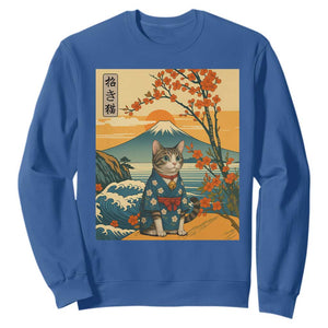 Japanese Ukiyo E Cat Kimono Sweatshirt Mount Fuji Cherry Blossom Vintage Gift TS12 Royal Blue Print Your Wear