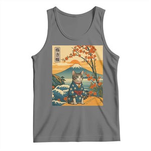 Japanese Ukiyo E Cat Kimono Tank Top Mount Fuji Cherry Blossom Vintage Gift TS12 Black Heather Print Your Wear