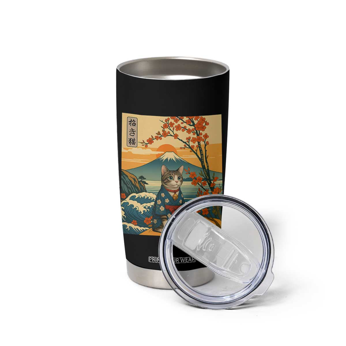 Japanese Ukiyo E Cat Kimono Tumbler Cup Mount Fuji Cherry Blossom Vintage Gift TS12 Print Your Wear