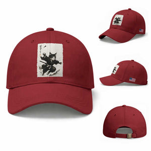 Samurai Cat Baseball Cap Japanese Sumie Cat Warrior Art TS12 Baseball Cap Universal Fit Cherry Red Print Your Wear