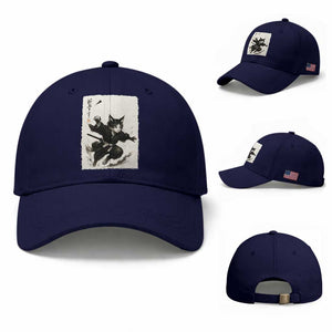 Samurai Cat Baseball Cap Japanese Sumie Cat Warrior Art TS12 Baseball Cap Universal Fit Dark Blue Print Your Wear