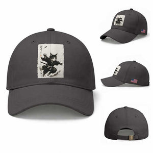 Samurai Cat Baseball Cap Japanese Sumie Cat Warrior Art TS12 Baseball Cap Universal Fit Dark Gray Print Your Wear