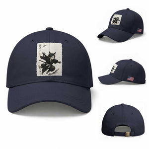 Samurai Cat Baseball Cap Japanese Sumie Cat Warrior Art TS12 Baseball Cap Universal Fit Navy Print Your Wear