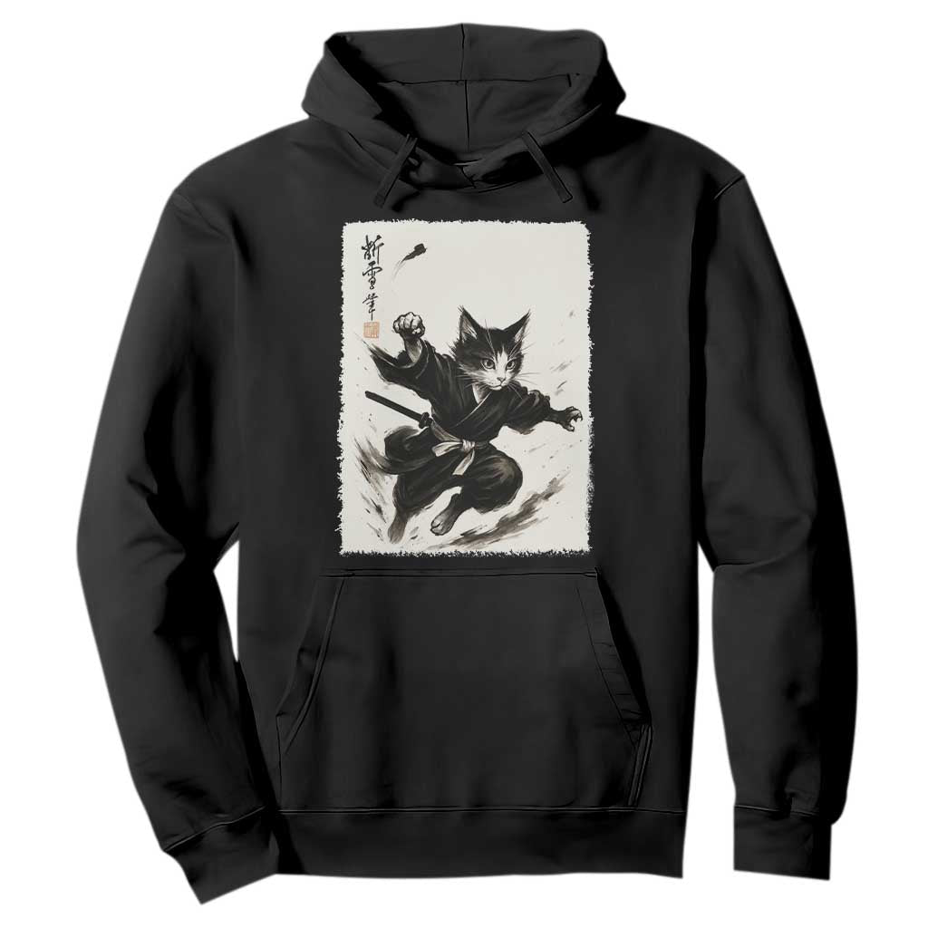 Samurai Cat Hoodie Japanese Sumie Cat Warrior Art TS12 Black Print Your Wear
