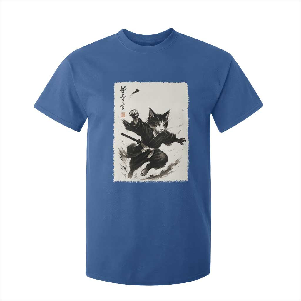 Samurai Cat T Shirt For Kid Japanese Sumie Cat Warrior Art TS12 Royal Blue Print Your Wear