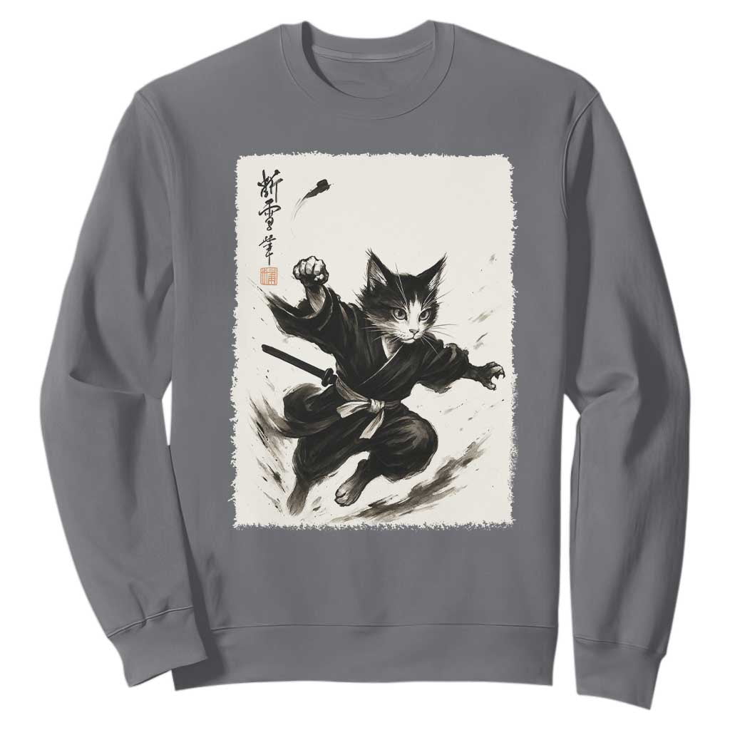 Samurai Cat Sweatshirt Japanese Sumie Cat Warrior Art TS12 Charcoal Print Your Wear