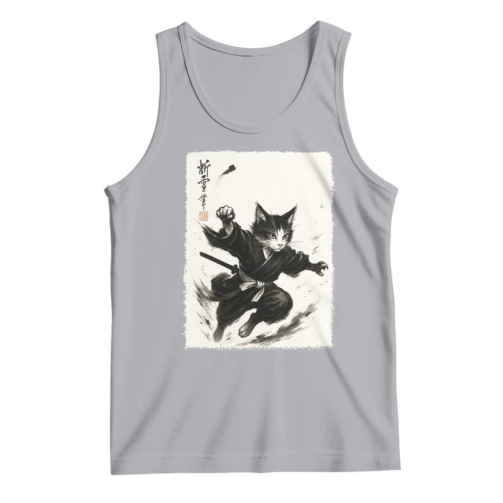 Samurai Cat Tank Top Japanese Sumie Cat Warrior Art TS12 Athletic Heather Print Your Wear