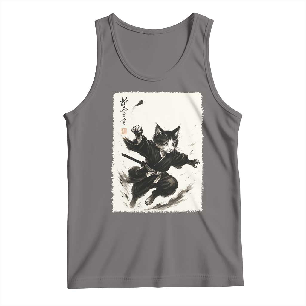 Samurai Cat Tank Top Japanese Sumie Cat Warrior Art TS12 Deep Heather Print Your Wear