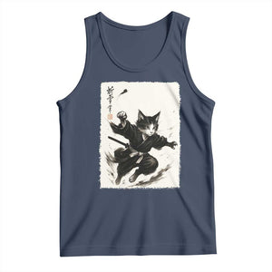 Samurai Cat Tank Top Japanese Sumie Cat Warrior Art TS12 Navy Print Your Wear