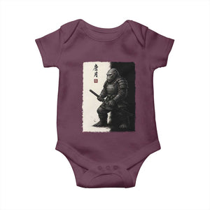 Samurai Bigfoot Baby Onesie Japanese Vintage Graphic Sumie Warrior Art TS12 Maroon Print Your Wear