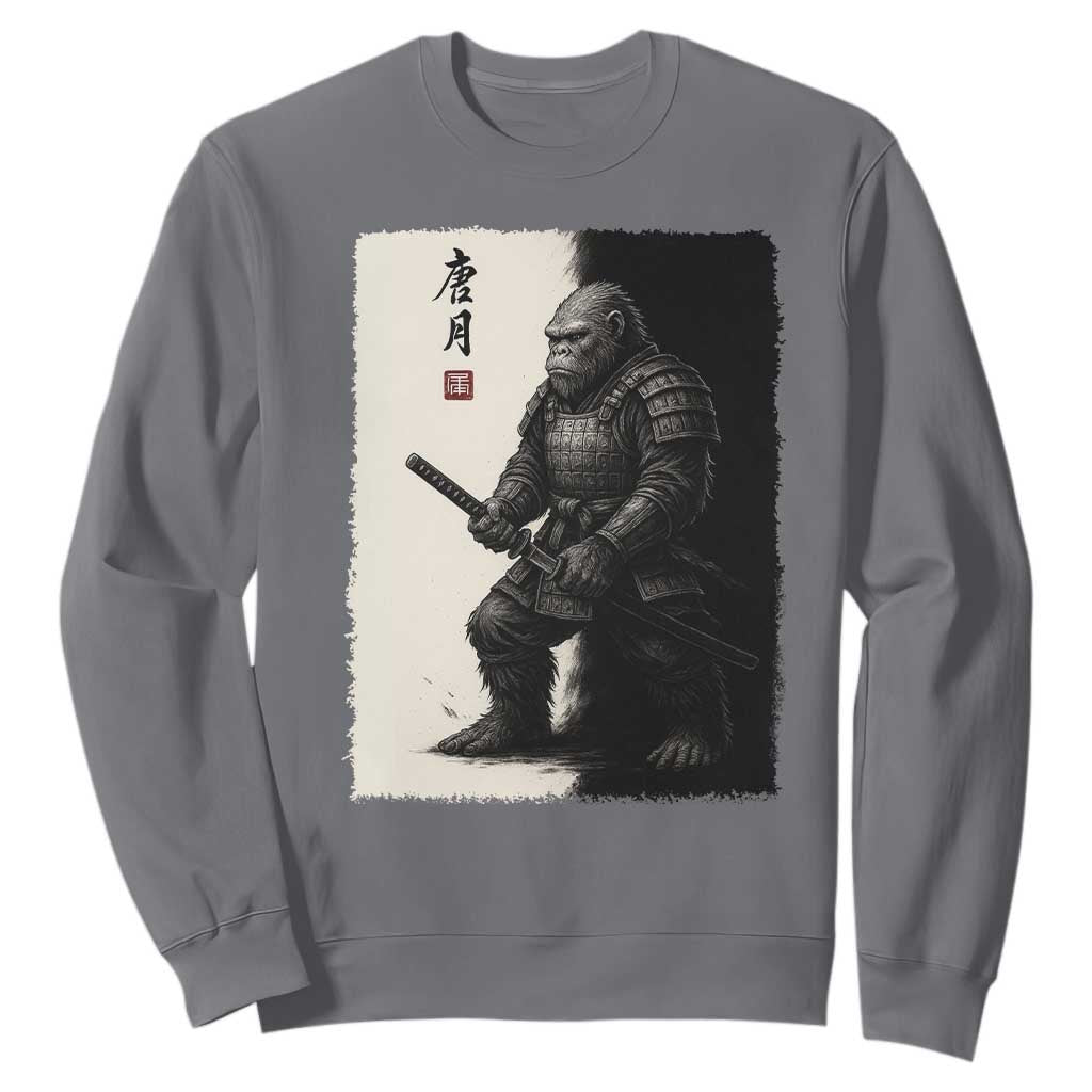Samurai Bigfoot Sweatshirt Japanese Vintage Graphic Sumie Warrior Art TS12 Charcoal Print Your Wear