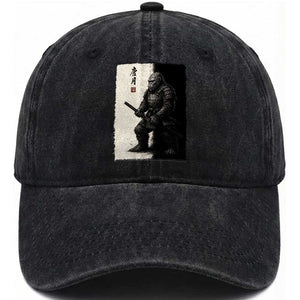 Samurai Bigfoot Washed Cotton Baseball Cap Japanese Vintage Graphic Sumie Warrior Art TS12 Print Your Wear