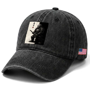 Samurai Bigfoot Washed Cotton Baseball Cap Japanese Vintage Graphic Sumie Warrior Art TS12 Print Your Wear