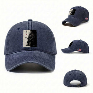 Samurai Bigfoot Washed Cotton Baseball Cap Japanese Vintage Graphic Sumie Warrior Art TS12 Washed Cap Universal Fit Navy Print Your Wear