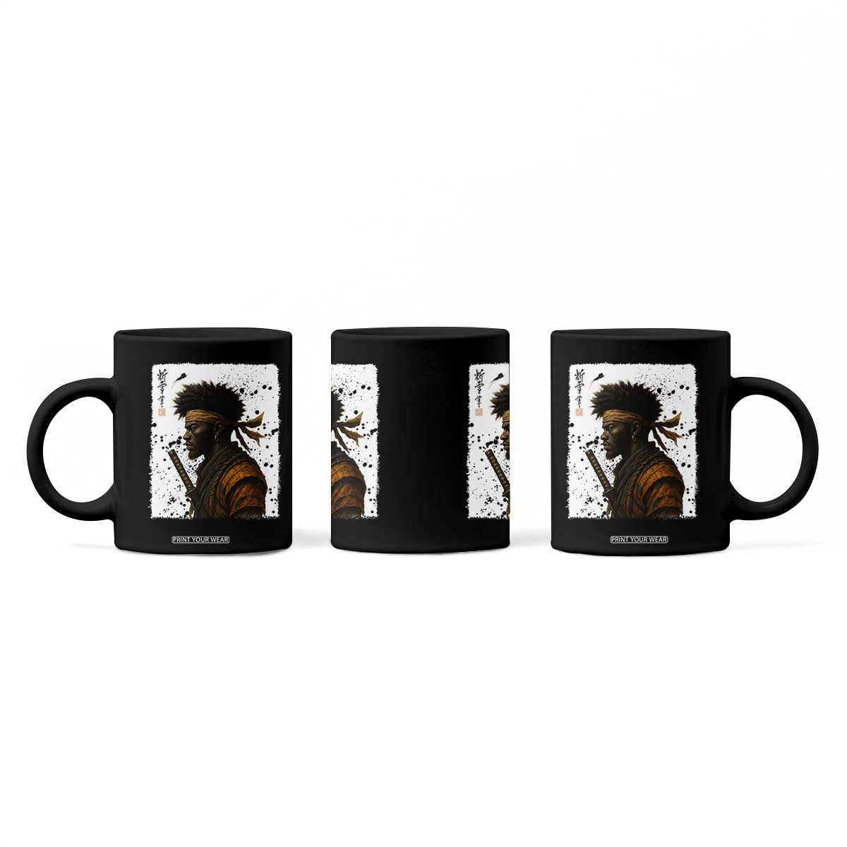 Afro American Samurai Coffee Mug Japanese Vintage Graphic Sumie Katana TS12 Print Your Wear
