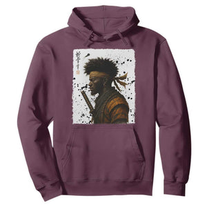Afro American Samurai Hoodie Japanese Vintage Graphic Sumie Katana TS12 Maroon Print Your Wear