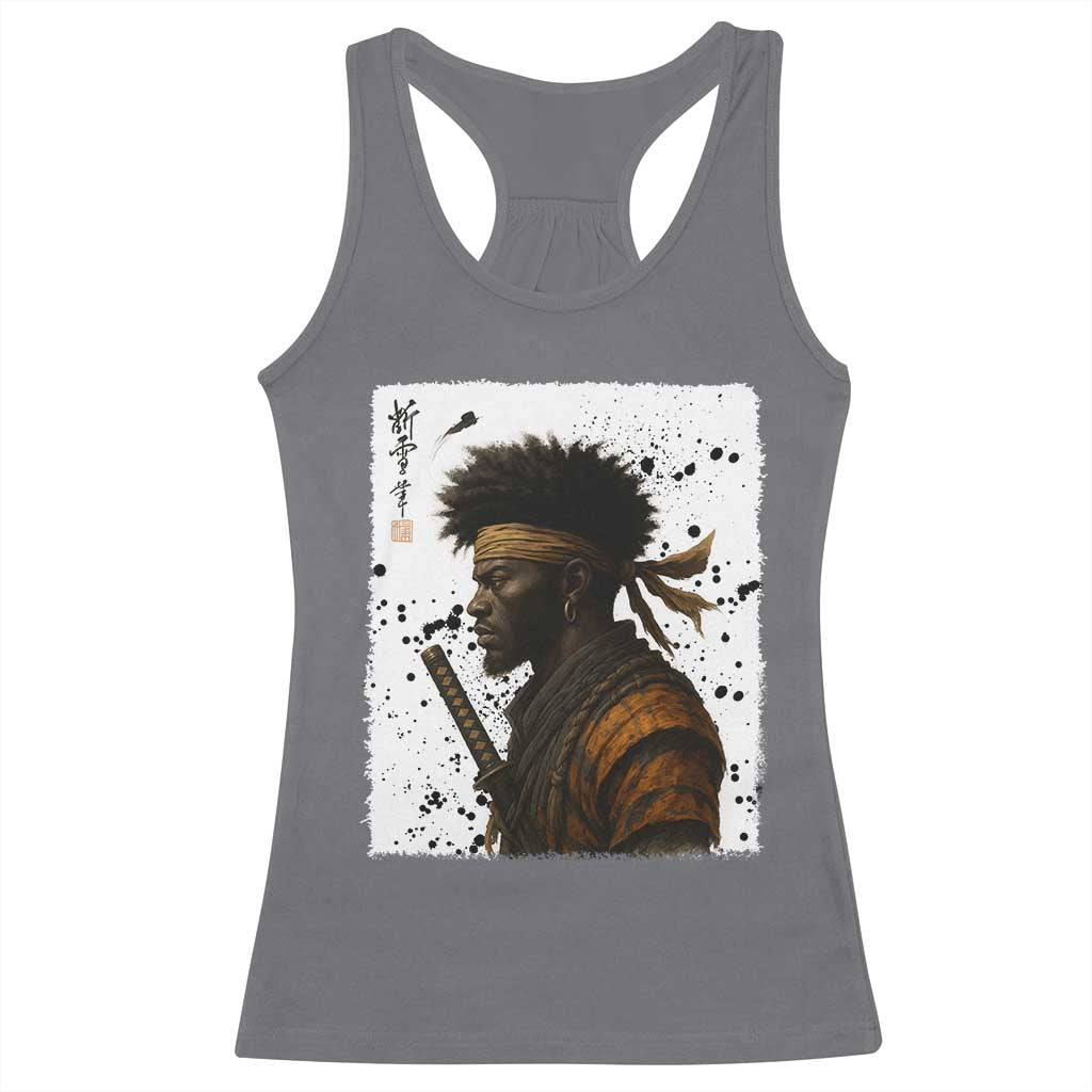 Afro American Samurai Racerback Tank Top Japanese Vintage Graphic Sumie Katana TS12 Charcoal Print Your Wear