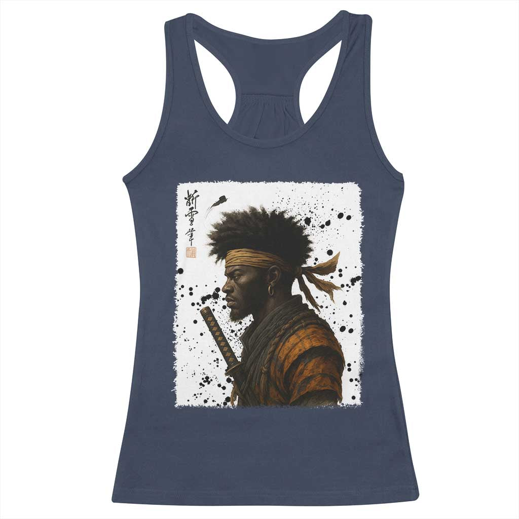 Afro American Samurai Racerback Tank Top Japanese Vintage Graphic Sumie Katana TS12 Navy Print Your Wear