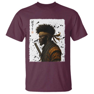 Afro American Samurai T Shirt Japanese Vintage Graphic Sumie Katana TS12 Maroon Print Your Wear
