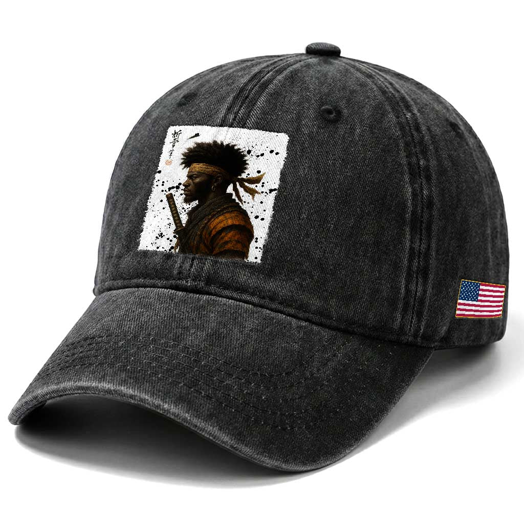 Afro American Samurai Washed Cotton Baseball Cap Japanese Vintage Graphic Sumie Katana TS12 Print Your Wear