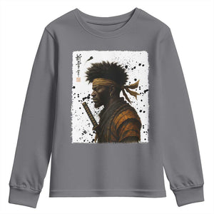 Afro American Samurai Youth Sweatshirt Japanese Vintage Graphic Sumie Katana TS12 Charcoal Print Your Wear