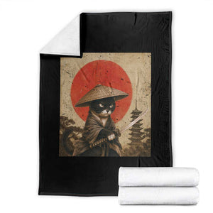 Vintage Samurai Black Cat Japanese Katana Throw Blanket Ukiyoe Cat Lover Gift TS12 Black Print Your Wear