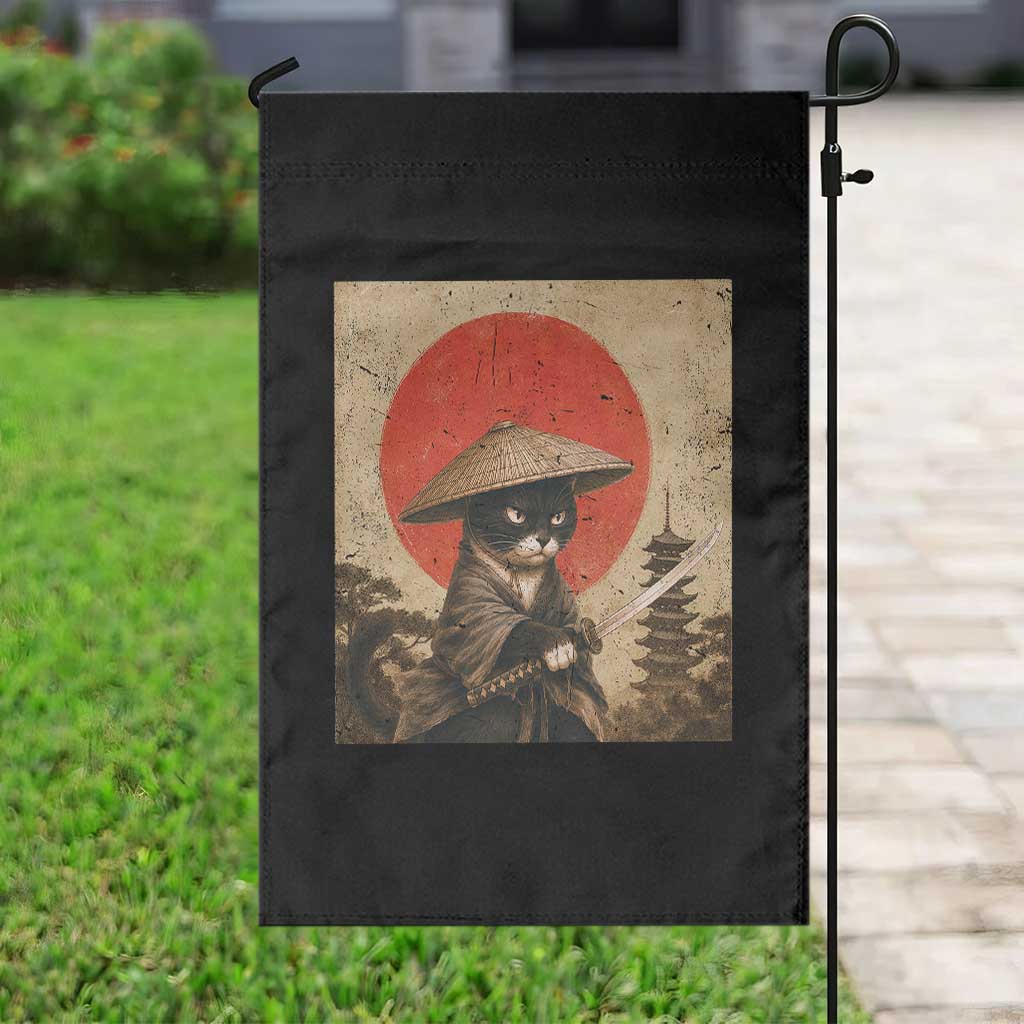 Vintage Samurai Black Cat Japanese Katana Garden Flag Ukiyoe Cat Lover Gift TS12 Print Your Wear