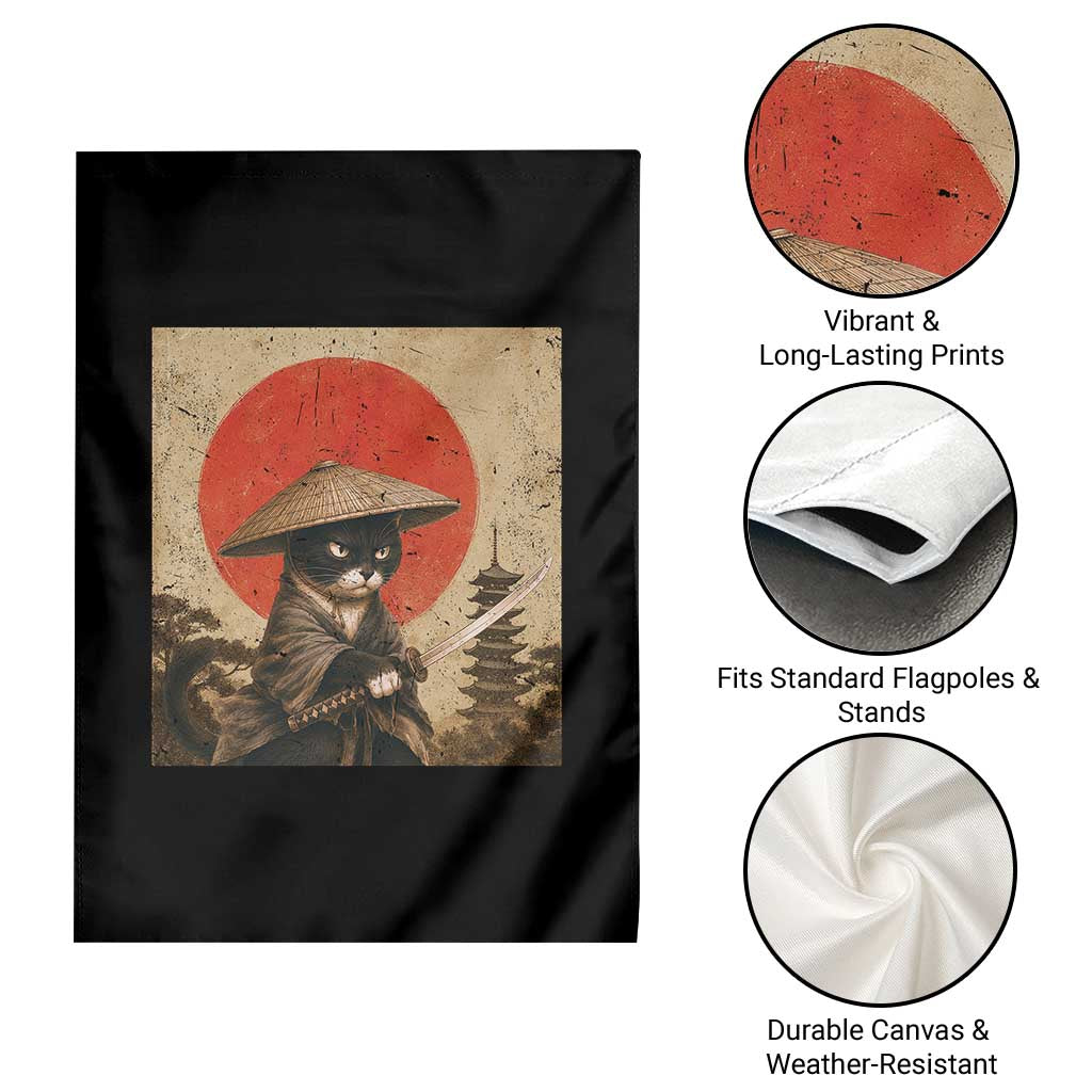 Vintage Samurai Black Cat Japanese Katana Garden Flag Ukiyoe Cat Lover Gift TS12 Print Your Wear