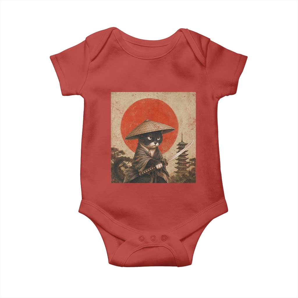 Vintage Samurai Black Cat Japanese Katana Baby Onesie Ukiyoe Cat Lover Gift TS12 Red Print Your Wear