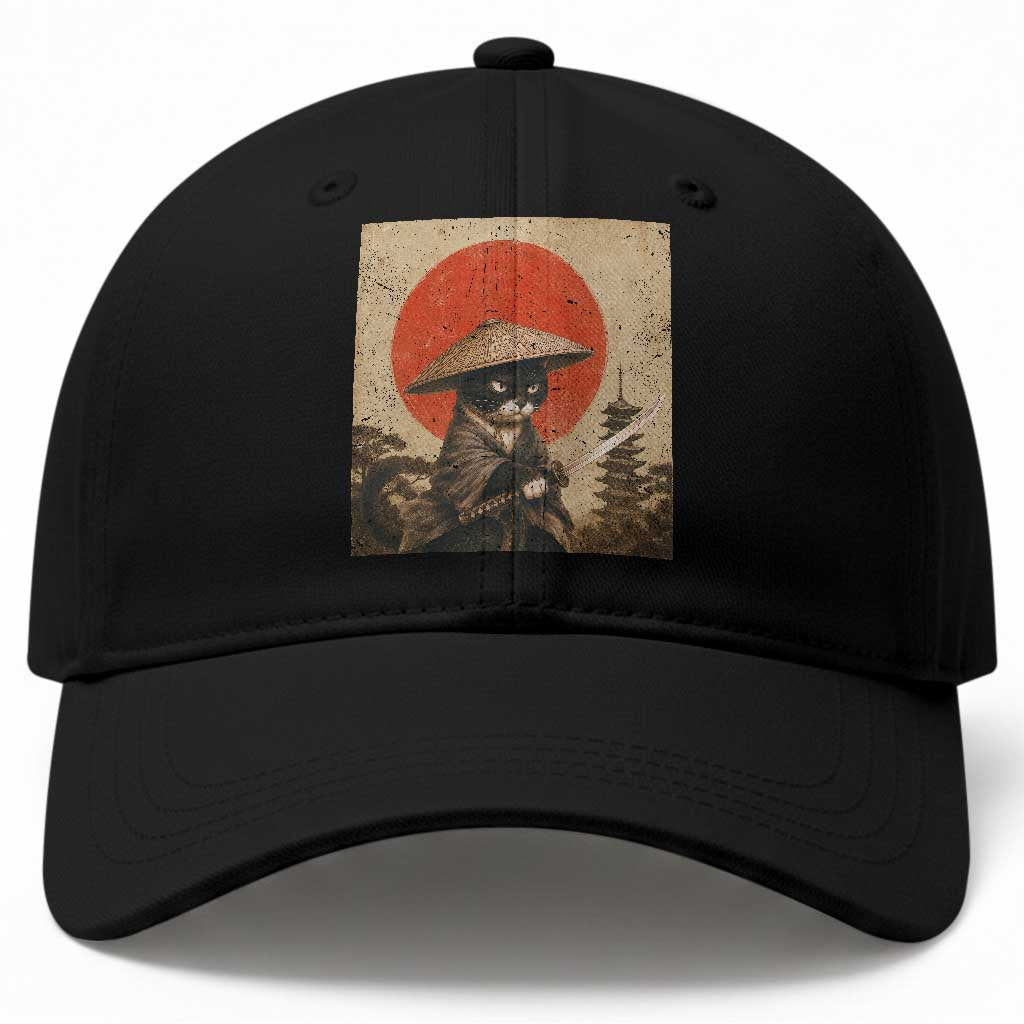 Vintage Samurai Black Cat Japanese Katana Baseball Cap Ukiyoe Cat Lover Gift TS12 Print Your Wear