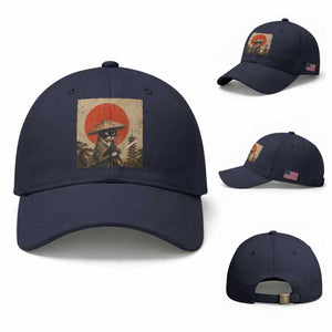 Vintage Samurai Black Cat Japanese Katana Baseball Cap Ukiyoe Cat Lover Gift TS12 Baseball Cap Universal Fit Navy Print Your Wear