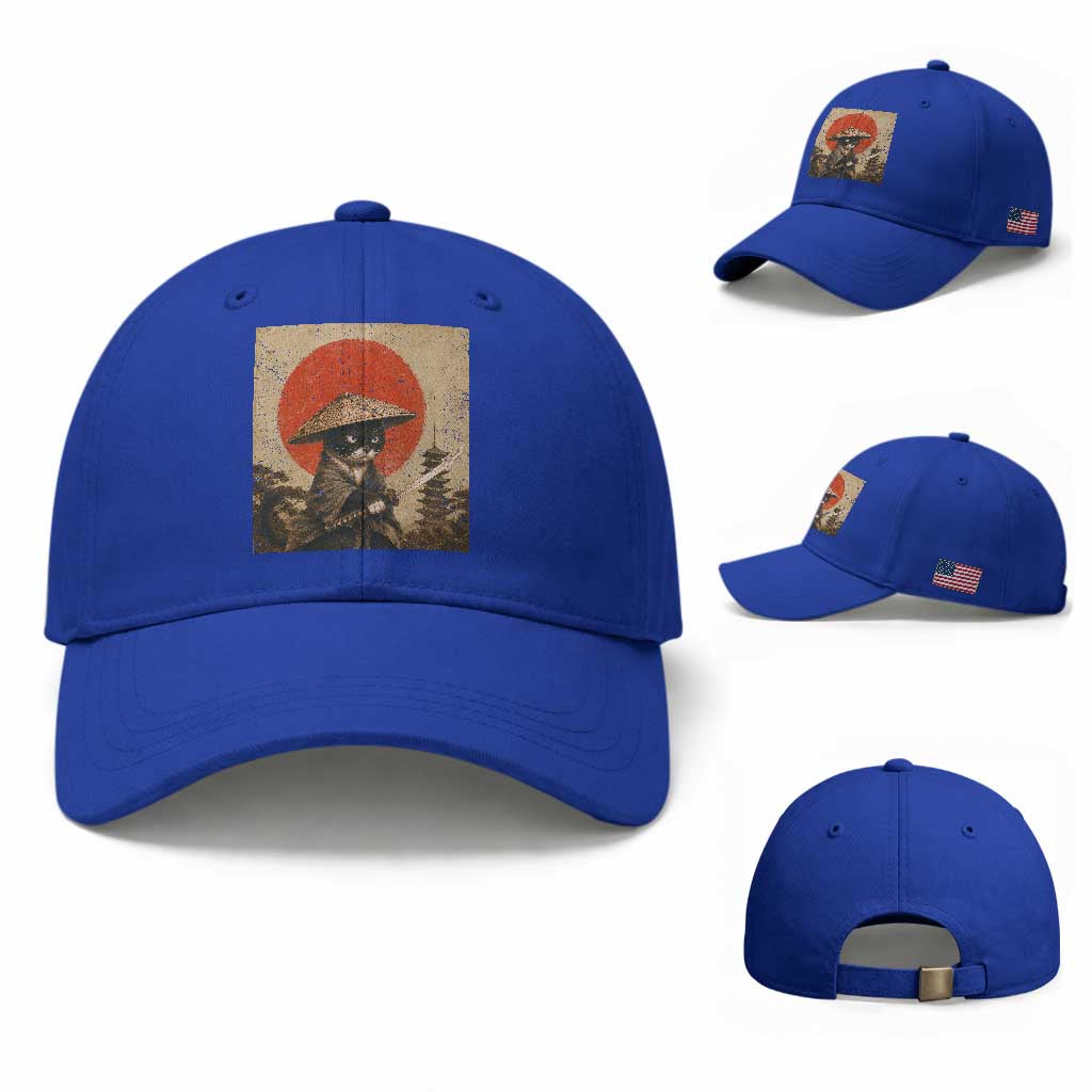 Vintage Samurai Black Cat Japanese Katana Baseball Cap Ukiyoe Cat Lover Gift TS12 Baseball Cap Universal Fit Royal Blue Print Your Wear