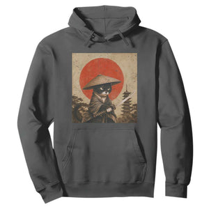 Vintage Samurai Black Cat Japanese Katana Hoodie Ukiyoe Cat Lover Gift TS12 Dark Heather Print Your Wear